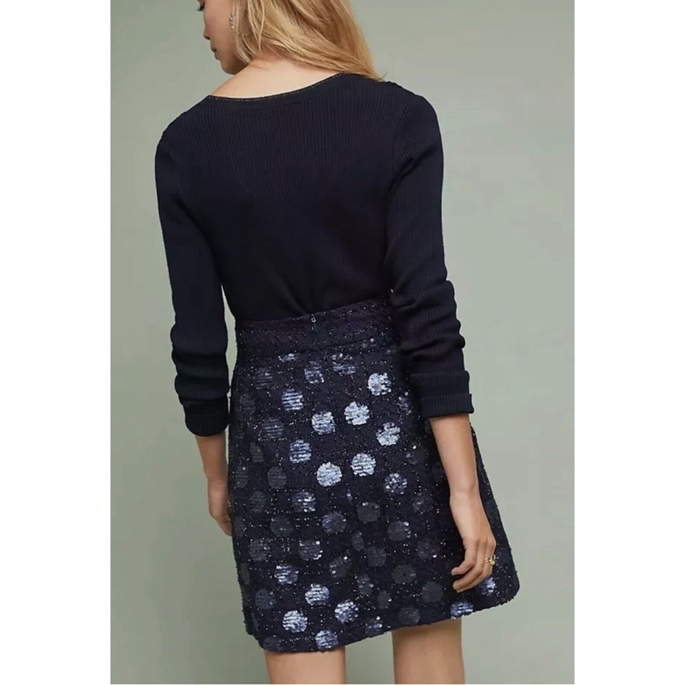 Anthropologie Eva Franco Navy Blue Sequined Polka Dot Mini Skirt NWT Size 14 (L) - Picture 3 of 14